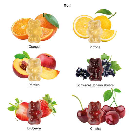 Minitüte 10 g Trolli 30% Fruchtsaft Bärchen; Trolli Gummibärchen, 30 % Fruchtsaftanteil, Kompostierbare Folie, weiß