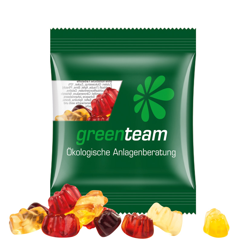 Minitüte 10 g Trolli 30% Fruchtsaft Bärchen; Trolli Gummibärchen, 30 % Fruchtsaftanteil, Kompostierbare Folie, transparent