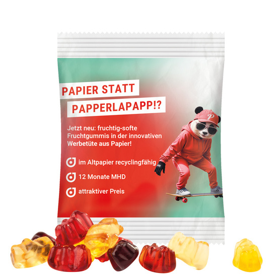 Minitüte 10 g Trolli 30% Fruchtsaft Bärchen; Trolli Gummibärchen, 30 % Fruchtsaftanteil, recyclingfähiges Papier, weiß