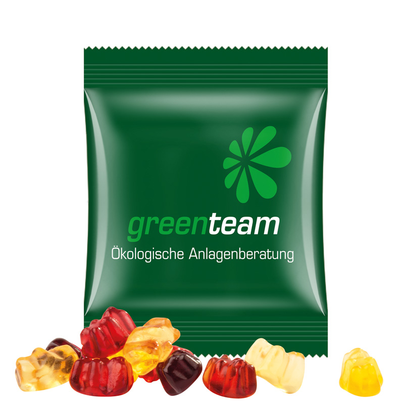 Minitüte 15 g Trolli 30% Fruchtsaft Bärchen; Trolli Gummibärchen, 30 % Fruchtsaftanteil, Kompostierbare Folie, weiß