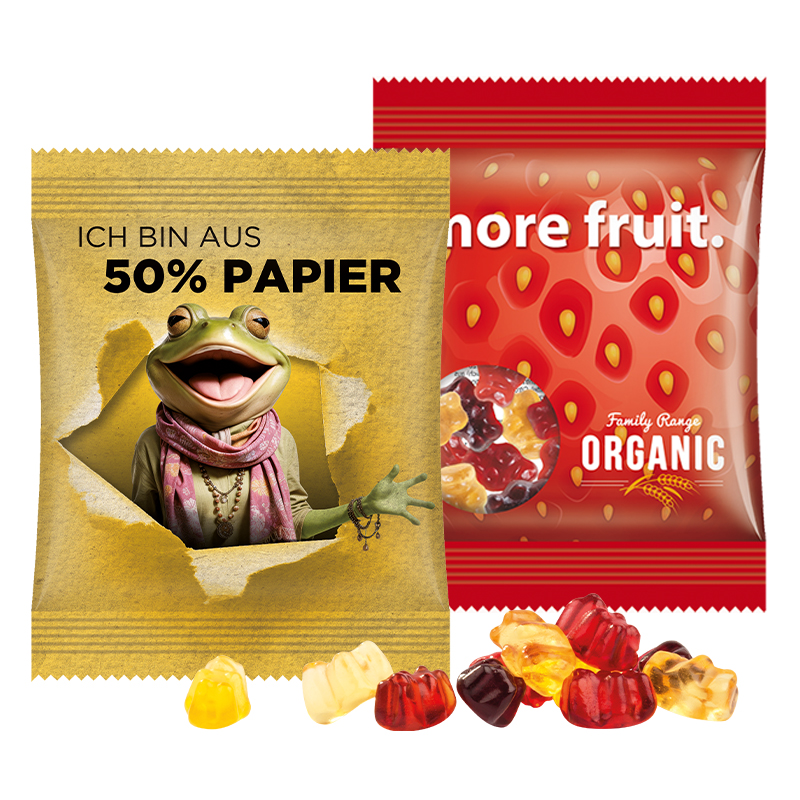 Minitüte 15 g Trolli 30% Fruchtsaft Bärchen; Trolli Gummibärchen, 30 % Fruchtsaftanteil, Folie, weiß