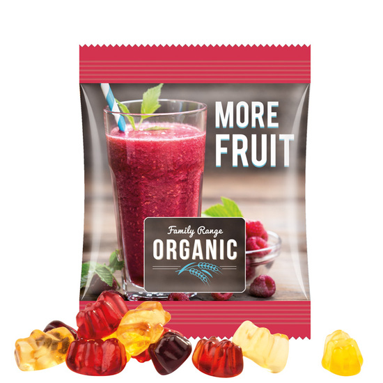 Minitüte 15 g Trolli 30% Fruchtsaft Bärchen; Trolli Gummibärchen, 30 % Fruchtsaftanteil, Folie, weiß