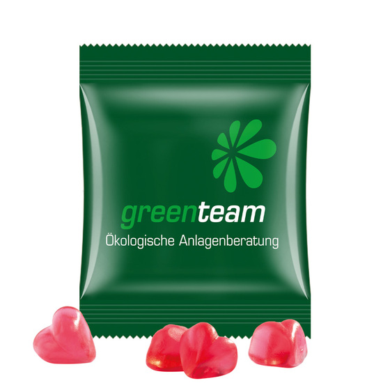 Minitüte 10 g Trolli Fruchtgummi Standardformen; Trolli Fruchtgummi Herz rot, Kompostierbare Folie, weiß