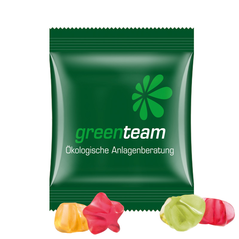 Minitüte 10 g Trolli Fruchtgummi Standardformen; Trolli Fruchtgummi Sterne, Kompostierbare Folie, weiß