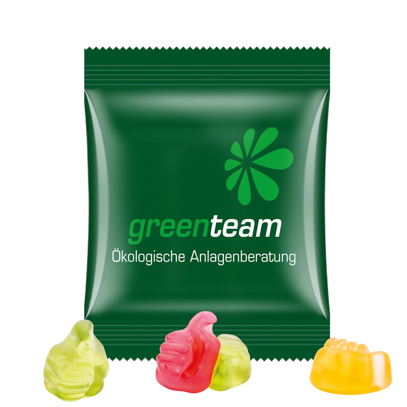 Minitüte 10 g Trolli Fruchtgummi Standardformen; Trolli Fruchtgummi Daumen, Kompostierbare Folie, weiß