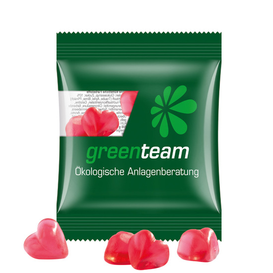 Minitüte 10 g Trolli Fruchtgummi Standardformen; Trolli Fruchtgummi Herz rot, Kompostierbare Folie, transparent