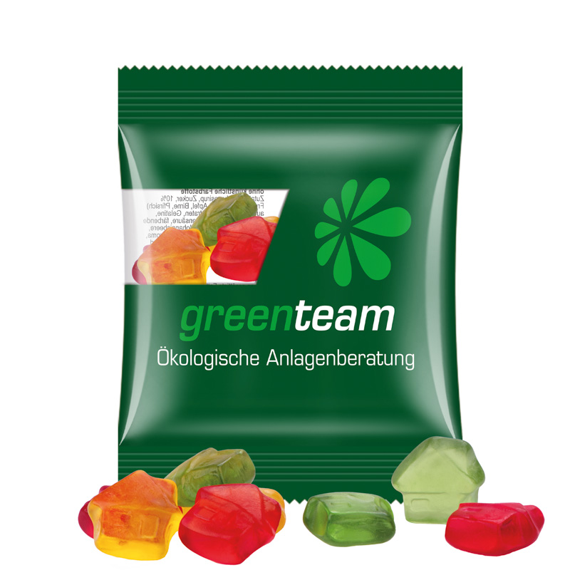 Minitüte 10 g Trolli Fruchtgummi Standardformen; Trolli Fruchtgummi Haus, Kompostierbare Folie, transparent