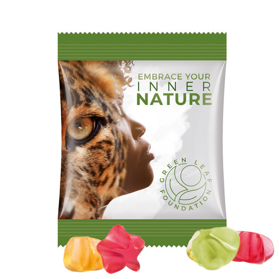 Minitüte 10 g Trolli Fruchtgummi Standardformen; Trolli Fruchtgummi Sterne, Folie, weiß