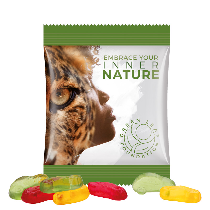 Minitüte 10 g Trolli Fruchtgummi Standardformen; Trolli Fruchtgummi Autos, Folie, weiß