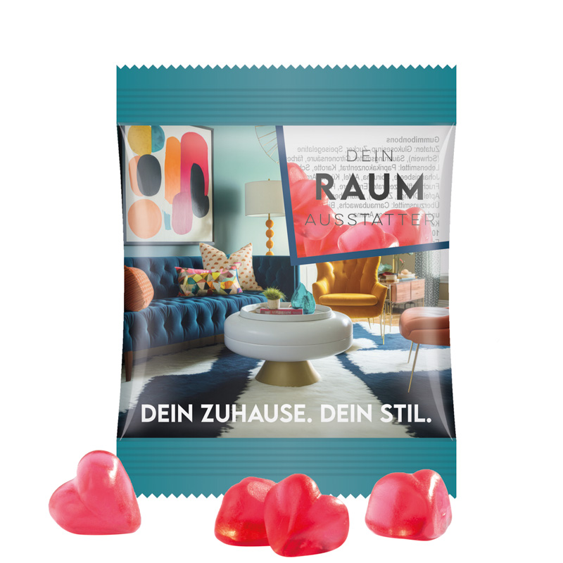 Minitüte 10 g Trolli Fruchtgummi Standardformen; Trolli Fruchtgummi Herz rot, Folie, transparent