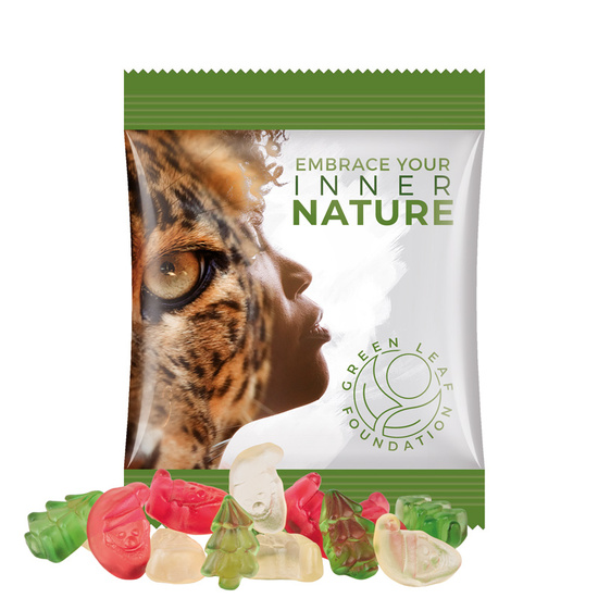 Minitüte 10 g Trolli Fruchtgummi Weihnachtsmischung; Trolli  Weihnachtsmischung (Santa Claus und Weihnachtsbaum), Folie, weiß