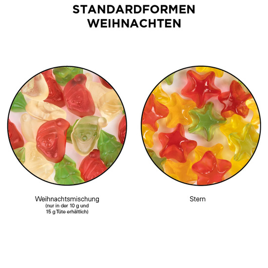 Minitüte 10 g Trolli Fruchtgummi Weihnachtsmischung; Trolli  Weihnachtsmischung (Santa Claus und Weihnachtsbaum), Folie, weiß