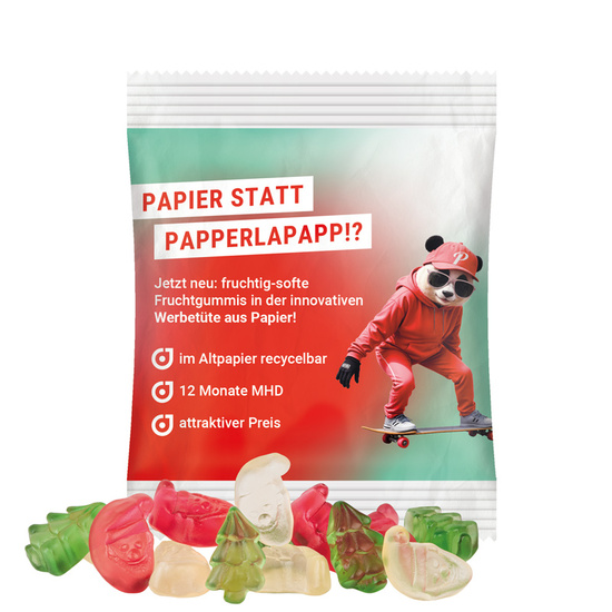 Minitüte 10 g Trolli Fruchtgummi Weihnachtsmischung; Trolli  Weihnachtsmischung (Santa Claus und Weihnachtsbaum), recyclingfähiges Papier, weiß