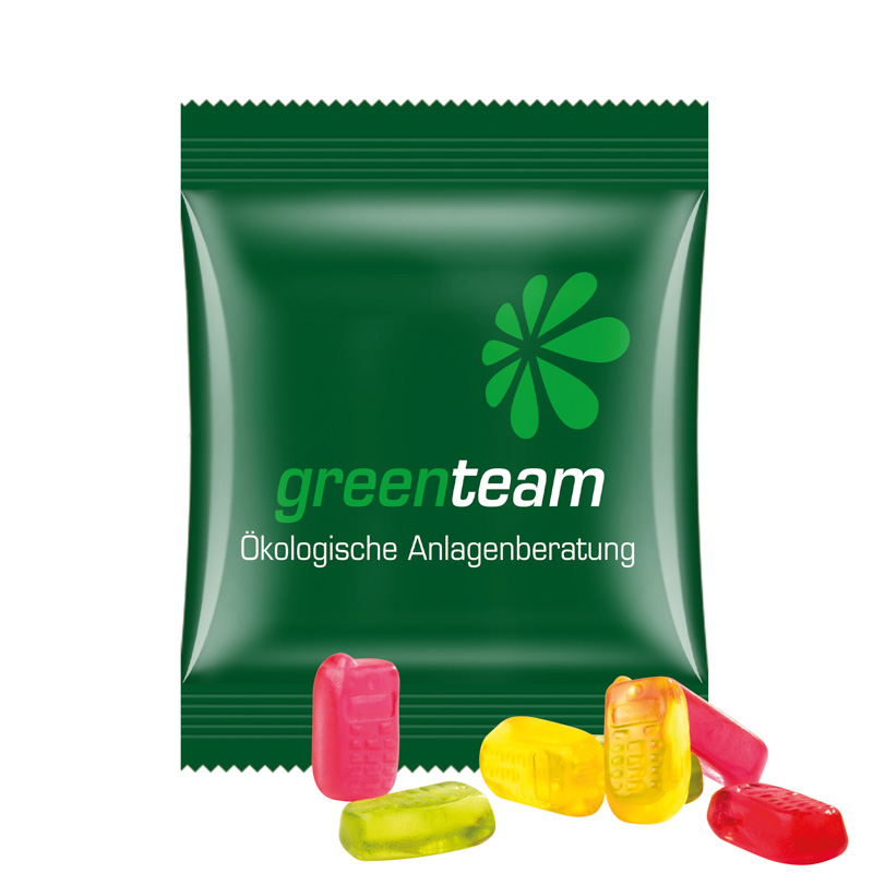 Minitüte 15 g Trolli Fruchtgummi Standardformen; Trolli Fruchtgummi Handy, Kompostierbare Folie, weiß