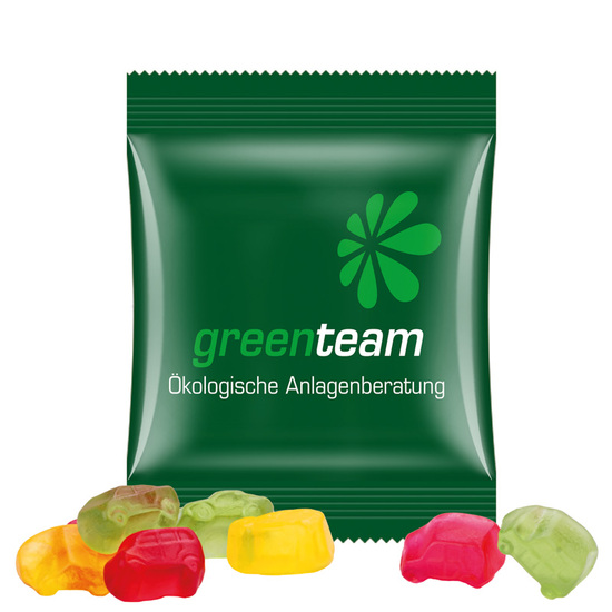 Minitüte 15 g Trolli Fruchtgummi Standardformen; Trolli Fruchtgummi Auto-Mischung, Kompostierbare Folie, weiß