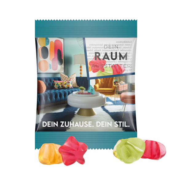 Minitüte 15 g Trolli Fruchtgummi Standardformen; Trolli Fruchtgummi Sterne, Kompostierbare Folie, transparent
