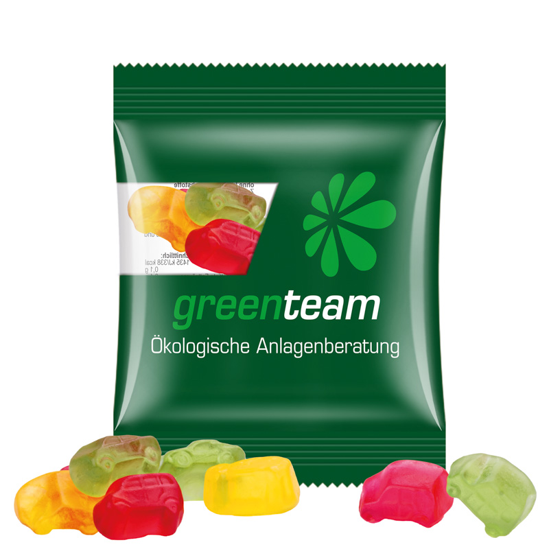 Minitüte 15 g Trolli Fruchtgummi Standardformen; Trolli Fruchtgummi Auto-Mischung, Kompostierbare Folie, transparent