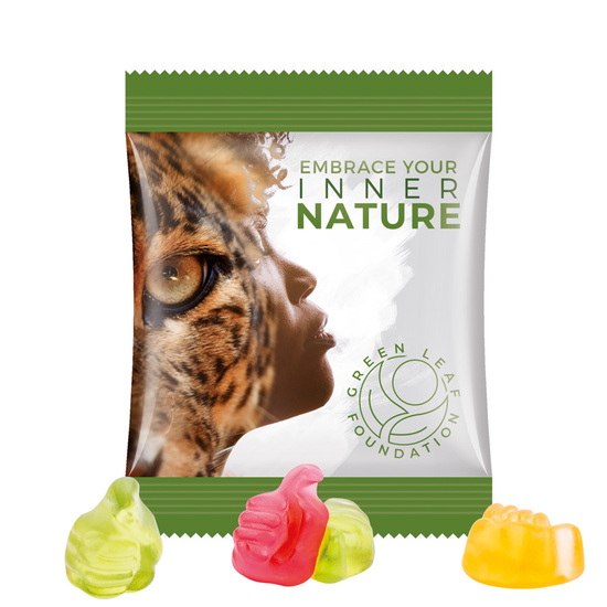 Minitüte 15 g Trolli Fruchtgummi Standardformen; Trolli Fruchtgummi Daumen, Folie, weiß