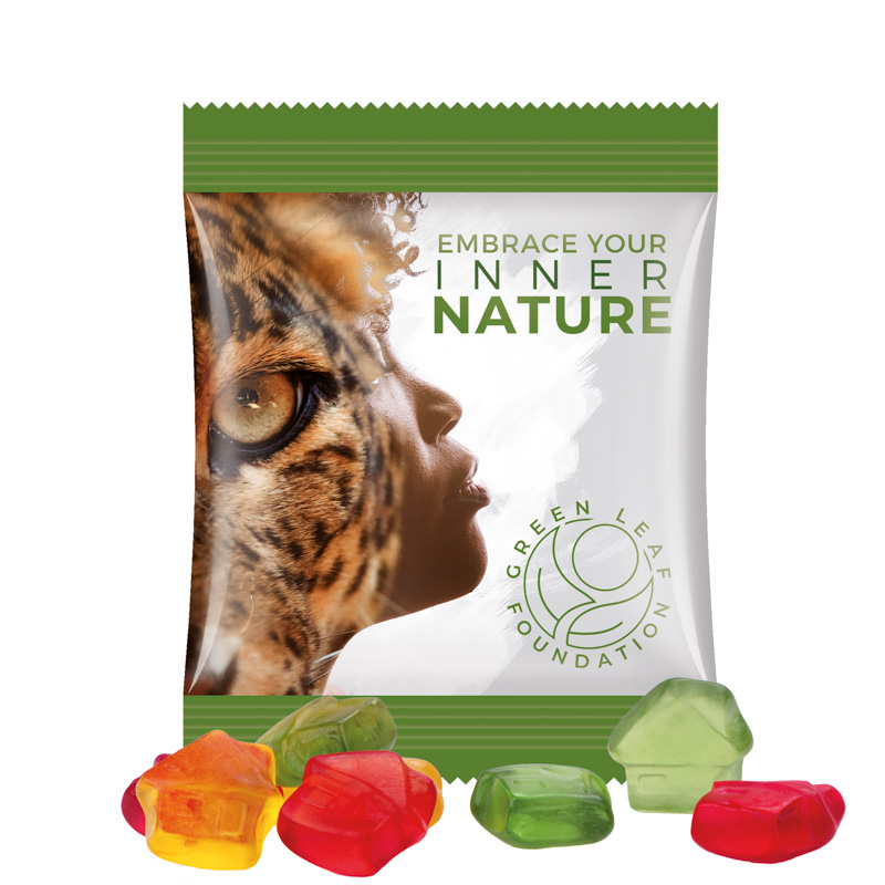 Minitüte 15 g Trolli Fruchtgummi Standardformen; Trolli Fruchtgummi Haus, Folie, weiß