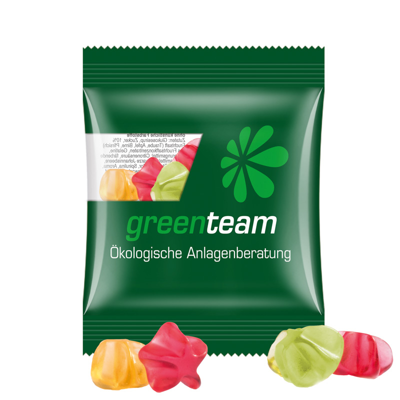 Minitüte 15 g Trolli Fruchtgummi Standardformen; Trolli Fruchtgummi Sterne, Folie, transparent