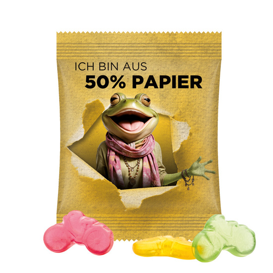 Minitüte 15 g Trolli Fruchtgummi Standardformen; Trolli Fruchtgummi Fahrrad, Folie mit ca. 50% Papieranteil, weiß