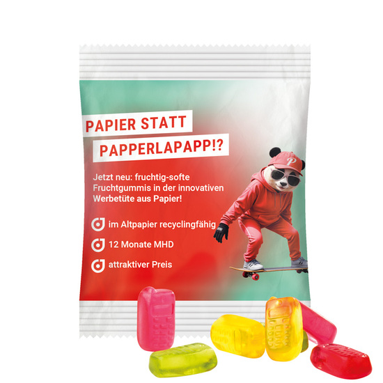 Minitüte 15 g Trolli Fruchtgummi Standardformen; Trolli Fruchtgummi Handy, recyclingfähiges Papier, weiß