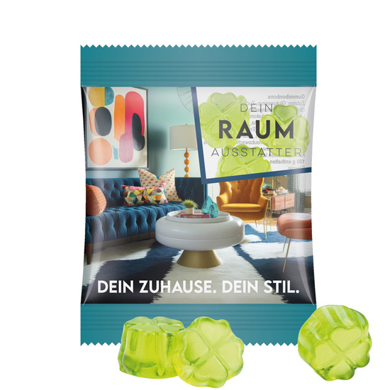 Minitüte 15 g Trolli Fruchtgummi Standardformen; Trolli Fruchtgummi Kleeblatt grün, Folie, transparent