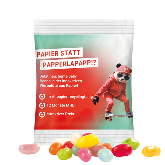 Minitüte 10 g American Style Jelly Beans; American Style Jelly Beans, recyclingfähiges Papier, weiß