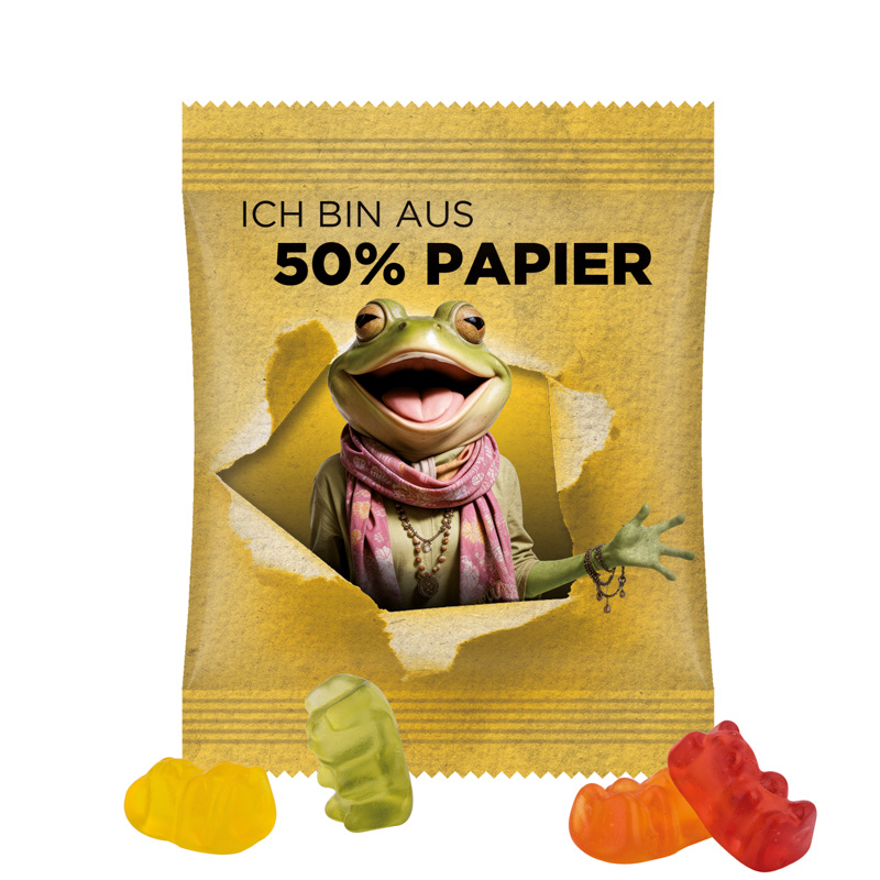 Minitüte 12 g Trolli vegane Fruchtgummi Bärchen; Trolli vegane Gummibärchen, Folie mit ca. 50% Papieranteil, weiß