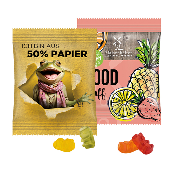 Minitüte 12 g Trolli vegane Fruchtgummi Bärchen; Trolli vegane Gummibärchen, recyclingfähiges Papier, weiß