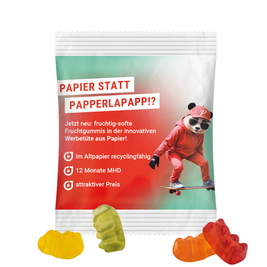 Minitüte 12 g Trolli vegane Fruchtgummi Bärchen; Trolli vegane Gummibärchen, recyclingfähiges Papier, weiß