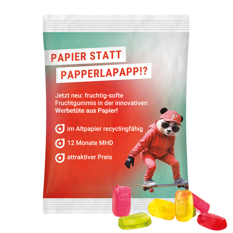 Maxitüte 50 g Trolli Trolli Fruchtgummi Handy; Folie mit ca. 50% Papieranteil, weiß
