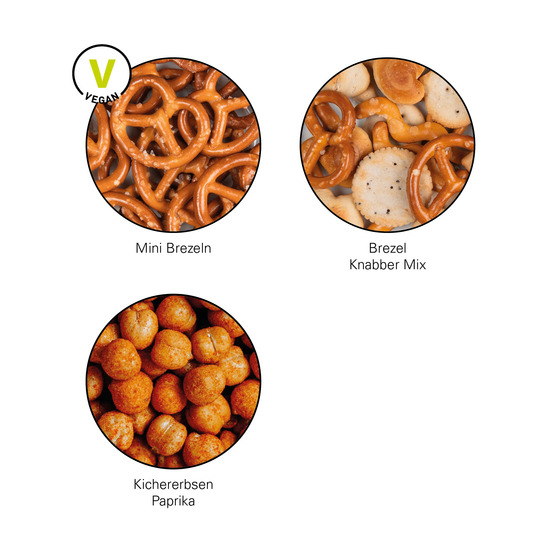 Snack Miditüte; Knabbermix, Folie mit ca. 50% Papieranteil, weiß