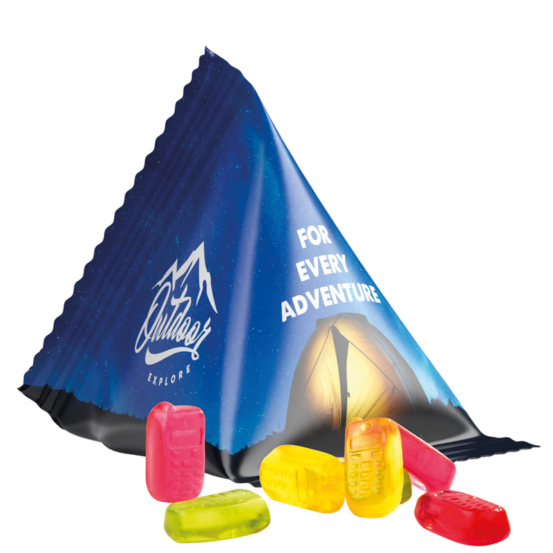 Tetraeder 15 g Trolli Fruchtgummi Standardformen; Trolli Fruchtgummi Handy, Folie, weiß