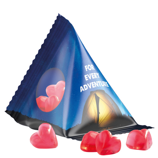 Tetraeder 15 g Trolli Fruchtgummi Standardformen; Trolli Fruchtgummi Herz rot, Folie, transparent