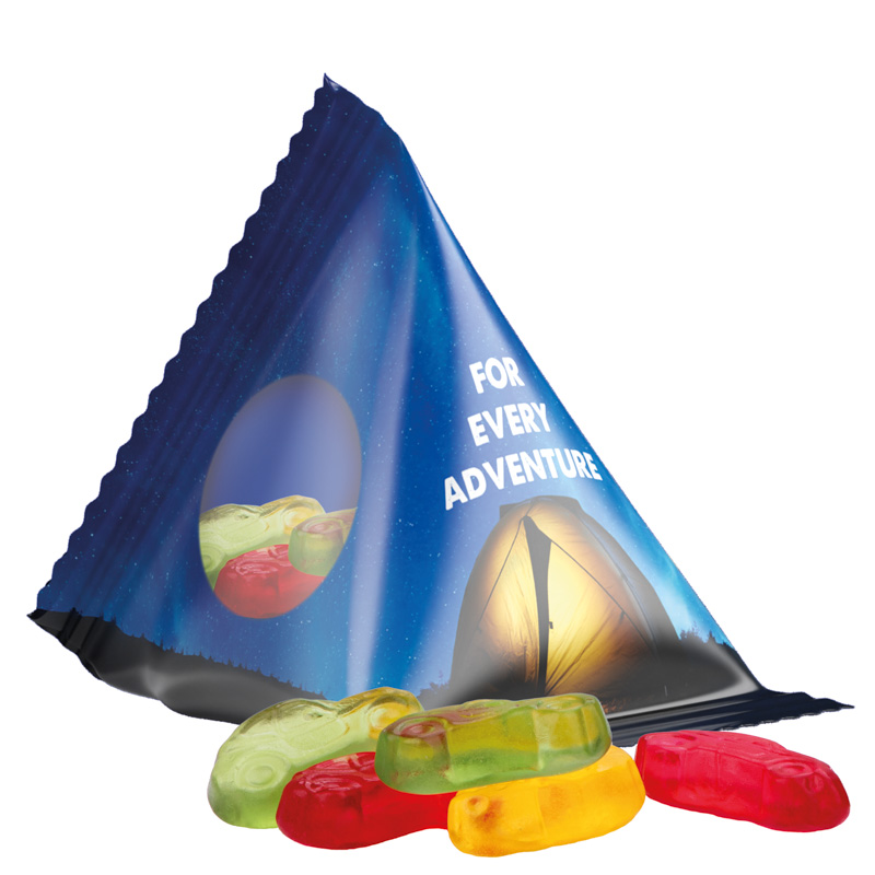 Tetraeder 15 g Trolli Fruchtgummi Standardformen; Trolli Fruchtgummi Autos, Folie, transparent