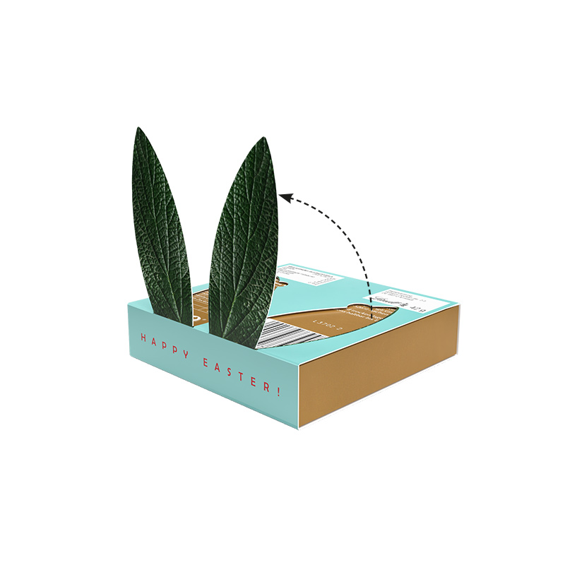 Lindt Präsent Ostern; 7 LINDOR Eiern, bunt gemischt und 1 Goldhase mit Werbeschuber Hasenohren: Karton, weiß, FSC®-Zertifiziert, Inlay: Kunststoff