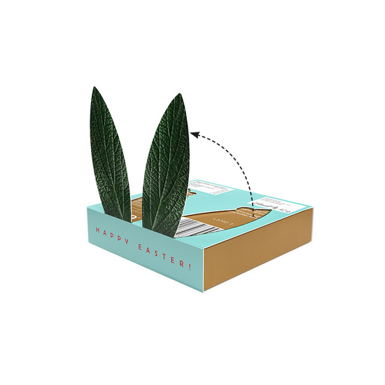 Lindt Präsent Ostern; 7 LINDOR Eiern, bunt gemischt und 1 Goldhase mit Werbeschuber Hasenohren: Karton, weiß, FSC®-Zertifiziert, Inlay: Kunststoff