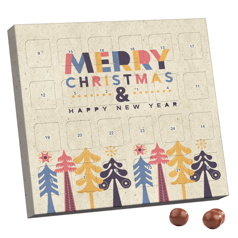 XS Adventskalender Graspapier; 24 Brandt Knusperkugeln Black & White