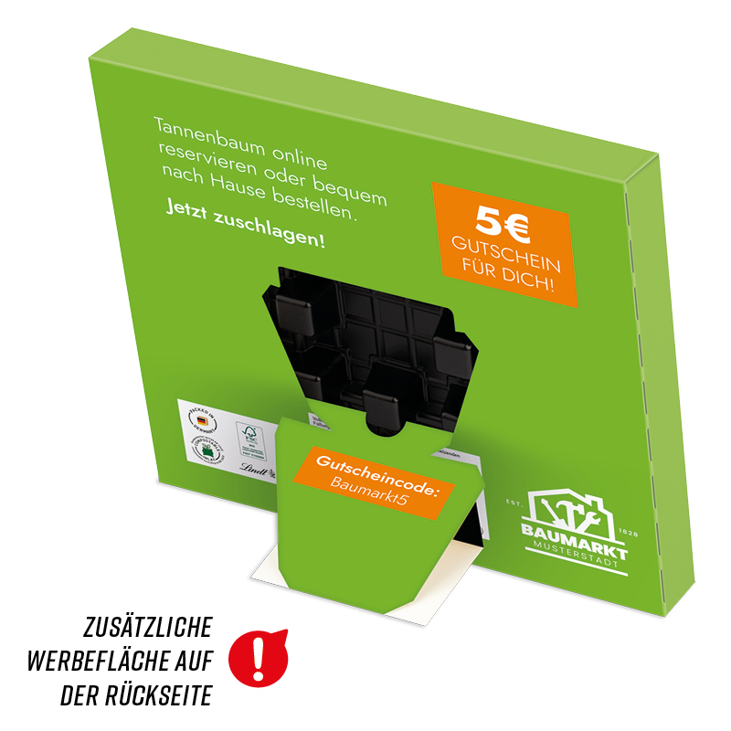 Minikugel Adventskalender; 24 LINDOR Mini Kugeln mit Vollkartonhülle weiß, FSC®-Zertifiziert, Inlay: kompostierbar gemäß EN 13432