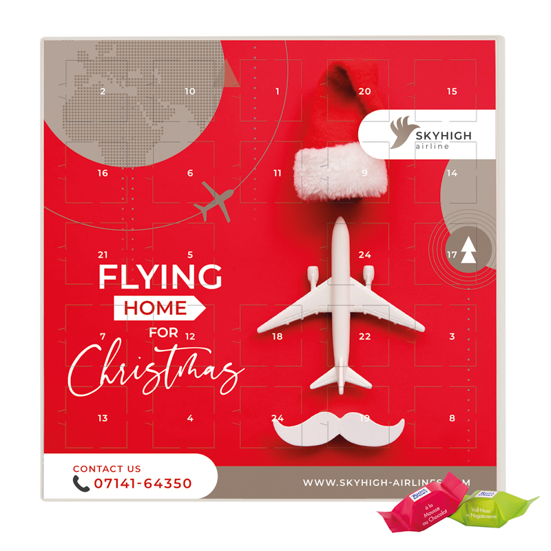 Adventskalender quadratisch; 24 Ritter SPORT Schokowürfel, 4 Sorten