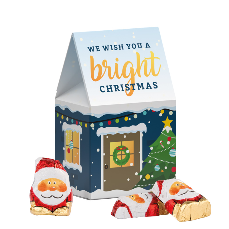 Standbodenbox Weihnachten Lindt; 4 Riegelein Schoko Weihnachtsmänner