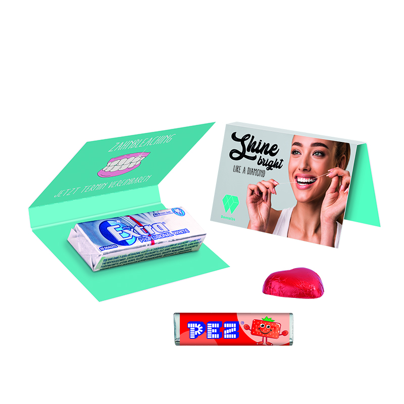 Werbekarte Visitenkartenformat Wrigley's EXTRA®; 1 Päckchen Wrigley´s Extra Professional White Kaugummi Dragees,