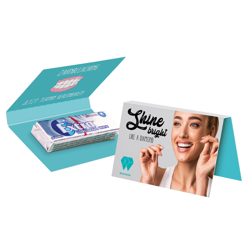 Werbekarte Visitenkartenformat Wrigley's EXTRA®; 1 Päckchen Wrigley´s Extra Professional White Kaugummi Dragees,