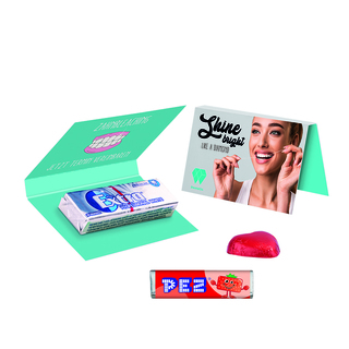 Werbekarte Visitenkartenformat PEZ; 1 PEZ Bonbonriegel, Erdbeere