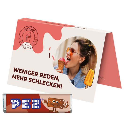 Werbekarte Visitenkartenformat PEZ; 1 PEZ Bonbonriegel, Cola