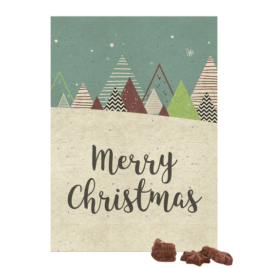 Classic Wand Adventskalender Graspapier; 24 Friedel Schokoladentäfelchen mit Hülle Graspapier, Standardmotiv, Querformat, Hülle und Inlay: recycelbar