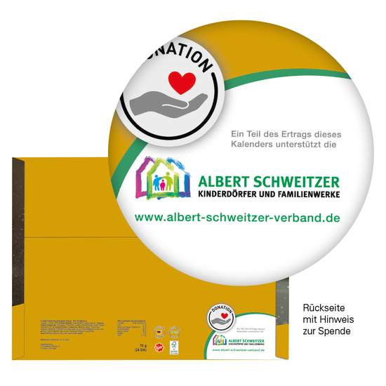 Classic Wand Adventskalender; 24 Friedel Schokoladentäfelchen mit Vollkartonhülle weiß, FSC®-Zertifiziert, Querfornat, Hülle und Inlay: recycelbar