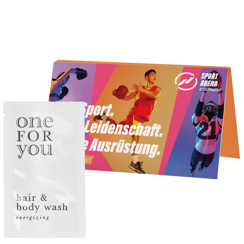 Werbekarte Long; 1 Tütchen Duschgel & Shampoo