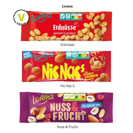 Lorenz Werbeschuber; 1 Beutel Lorenz Nuss & Frucht